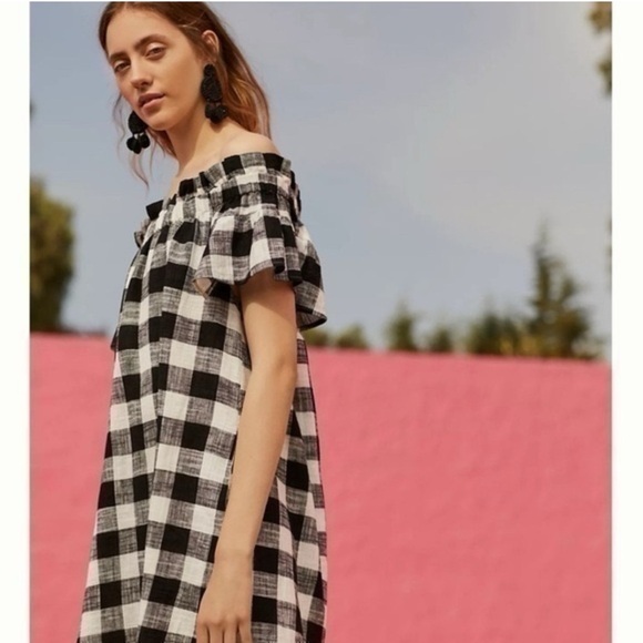 Corey Lynn Calter Off Shoulder Gingham Dress L | Anthropologie Linen Blend Dress - Picture 3 of 8